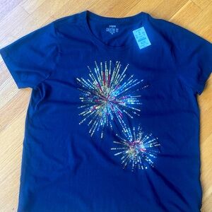 NWOT J Crew Collector Tee with sequined fireworks
